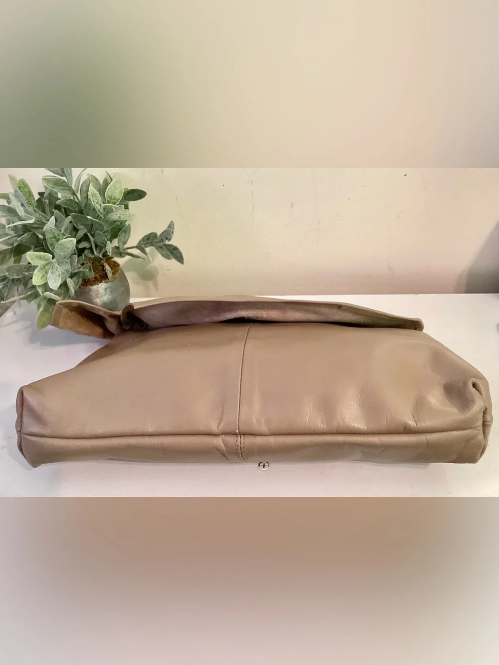 Vintage Taupe Leather Clutch Handbag